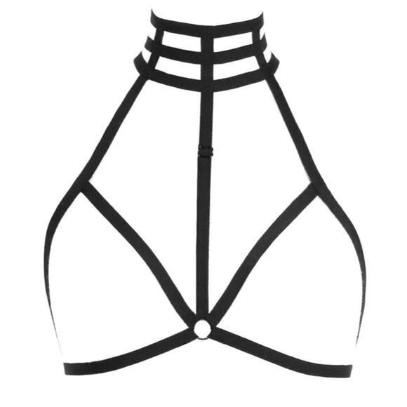 Cage harness open cup bralette bra lingerie NEW witchy gothic LARGE NWT sexy - Picture 4 of 10
